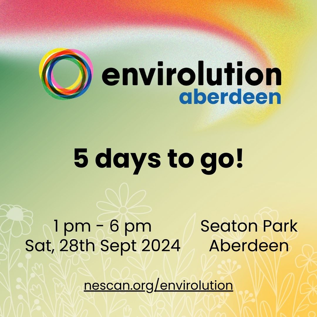 Only 5 days left to #Aberdeen's First Environmental Festival! 💚⏳️
View events on this day  website. 
Visit nescan.org/envirolution 👈🏼
Events might be subject to change*
#Events #ScotClimateWeek #LetsDoNetZero