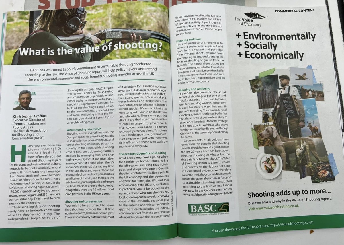 Wonderful work from <a href="/BASCnews/">BASC</a> - delivering a two-page spread in the <a href="/TheHouseMag/">The House magazine</a>.

All about spreading the message on the value of shooting in Westminster and beyond!👏