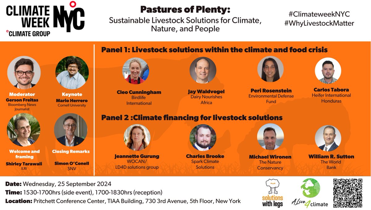 To scale up climate-smart innovations in livestock production systems, public-private partnerships must be supported by favorable policies and financial frameworks to attract investment. #ClimateWeekNYC 

Register online here: ilri-org.zoom.us/meeting/regist…