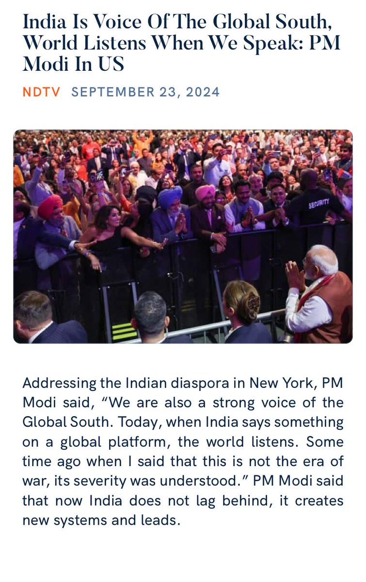MritunjayKr76's tweet photo. #PMInNewYork
Sundar Pichai on PM Modi's vision for Digital India
https://t.co/4RtuGDoWrs
India Is Voice Of The Global South, World Listens When We Speak: PM Modi In US
https://t.co/h61gjJb92B
via NaMo App https://t.co/C7rQiyOXBW