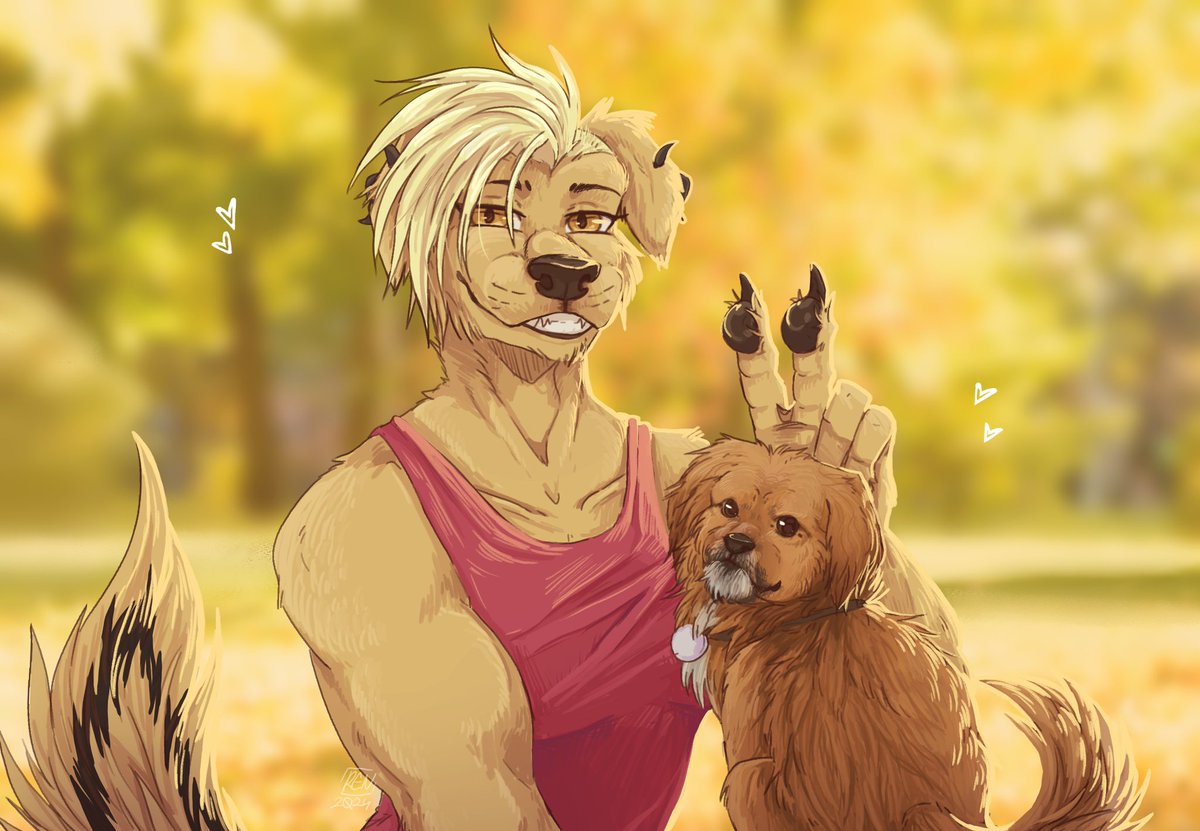freyastic's tweet photo. A walk to the park during Golden Hour? 🧡🍂
.
.
.
#furry #furryart #anthro #goldenretriever #petlovers #pet #portrait #digitalart https://t.co/J36j5VWeU0