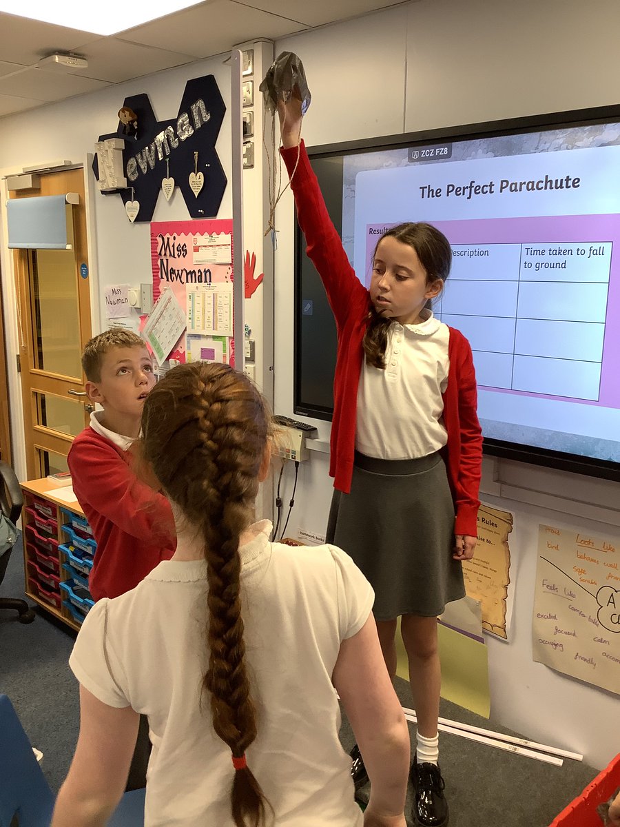 Barfordstpeters's tweet photo. Year 5 have been investigating air resistance this afternoon, they made parachutes and dropped them from the same height. They discovered that the best parachutes were the ones that fell slower, creating the most air resistance. #bspscience https://t.co/GCRYJfSgnh