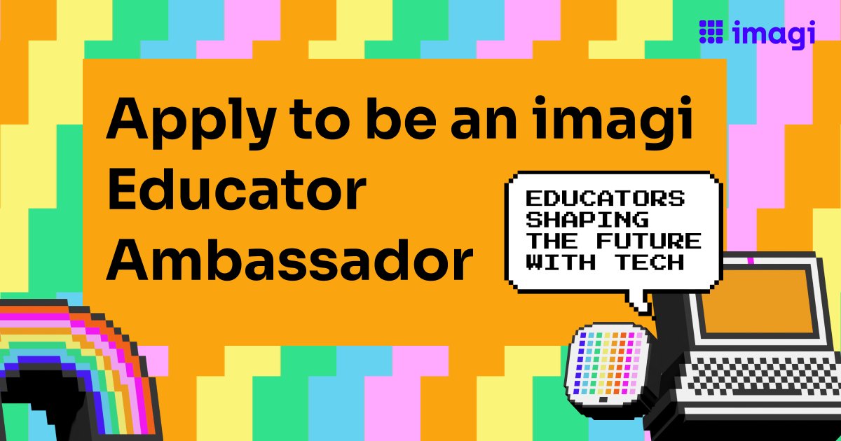 🌟 Passionate about empowering students and teachers through fun and inclusive computer science education? Apply to be an imagi Educator Ambassador! 🎉 Join an inspiring community, get exclusive resources, and help shape the future of tech!

Learn more 👉 bit.ly/3MVbHWM