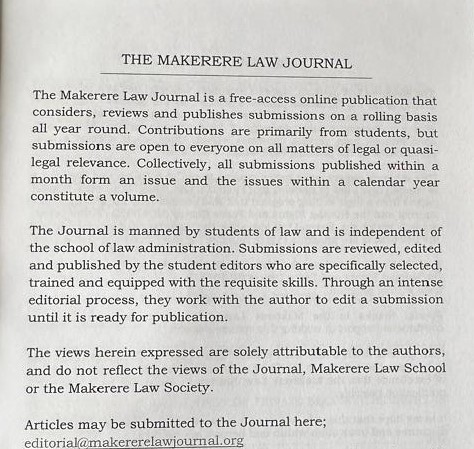 MakerereLaw's tweet photo. The Makerere Law Journal 2024 Issue is available at the following link: https://t.co/gEw32qdxZK https://t.co/kZAxdzLoKA