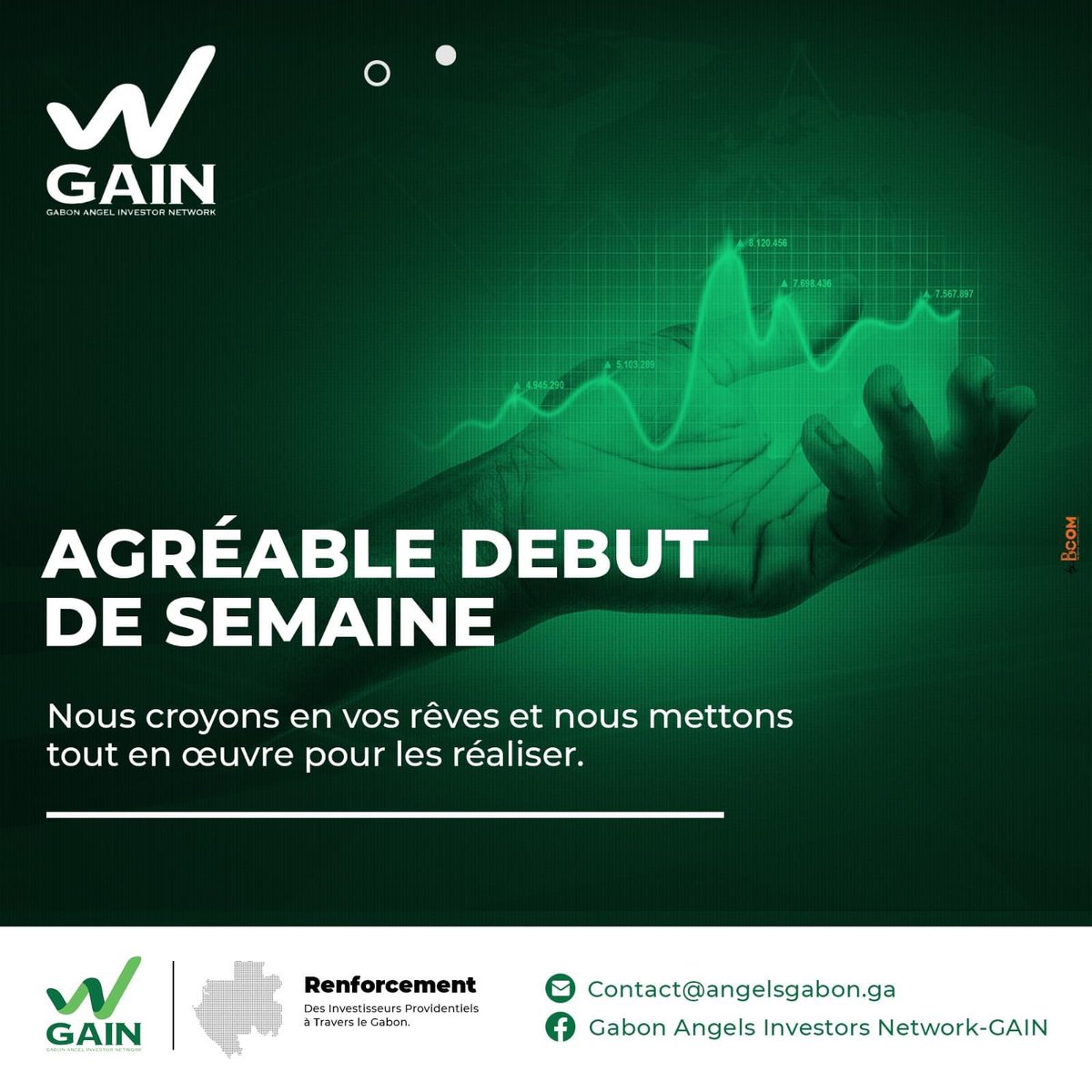 Pour être accompagné ou rejoindre le GAIN et devenir un business angel, contactez-nous sur 𝗰𝗼𝗻𝘁𝗮𝗰𝘁@𝗮𝗻𝗴𝗲𝗹𝘀𝗴𝗮𝗯𝗼𝗻.𝗴𝗮 ou angelsgabon.ga.