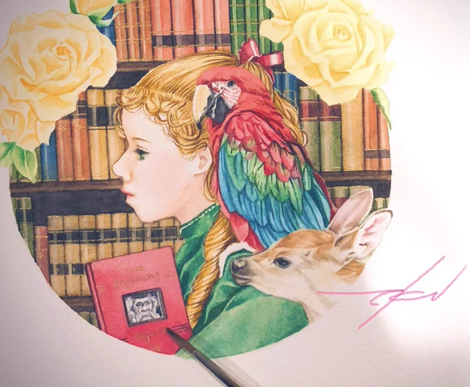 横顔の肖像画を「プロフィル」、真正面の肖像画を「フロンタル」と言い、絵を見る人との関係が変わります。 それを踏まえた上でフロンタルの天使画ではラピスラズリを使用した希少な本物のウルトラマリンで背景を塗っています。 (現在、ウルトラマリンとして売られているものは合成顔料です。)