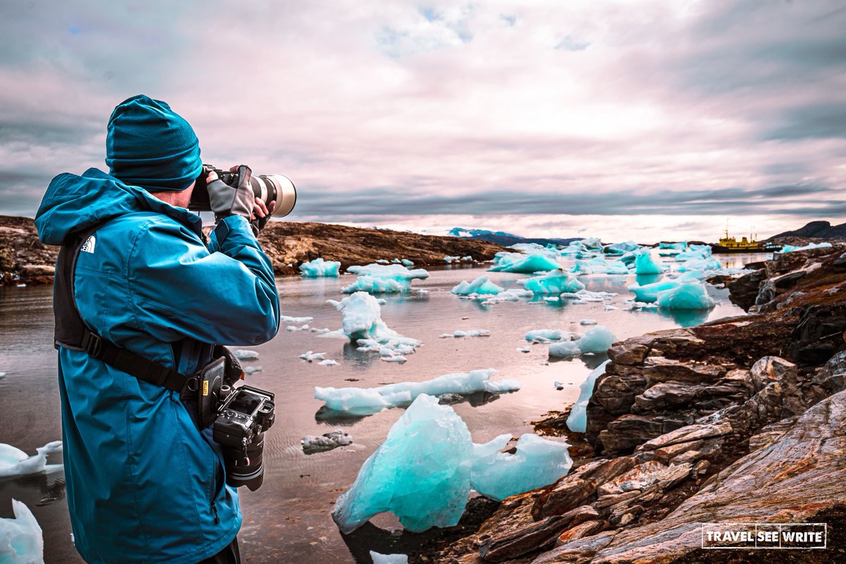 TravelSeeWrite's tweet photo. Have you ever seen a Walmart of icebergs? That’s exactly how it felt cruising through Sermilik Fjord—icebergs of every size & shape, as far as the eye could see. If Greenland isn’t on your list, add it now! ✈️ #TravelSeeWrite #VisitGreenland #BucketListTravel #OffTheBeatenPath https://t.co/dLSpFgFxho