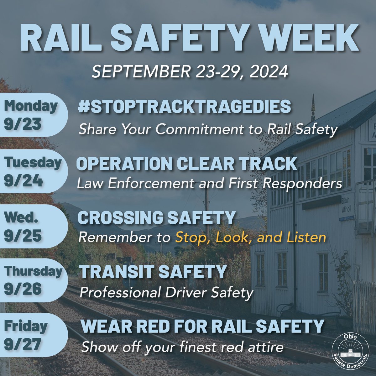 Did you know that Ohio has over 5,000 miles of railroad tracks, making us one of the busiest rail states in the country? This Rail Safety Week, we recognize the importance of raising public awareness about the dangers of tracks and trains. 🧵