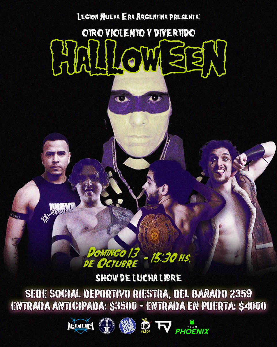 🎃 !Otro violento y divertido Halloween!

😈 Calabazas y... ¿Dragones? Ya conocen este evento y todo lo que puede llegar a pasar en un nuevo Halloween de Legión. No te lo pierdas.

🎟 Reservas al privado.

📅 Domingo 13 de octubre.
🕑 15:30hs.
📍Del Bañado 2359.