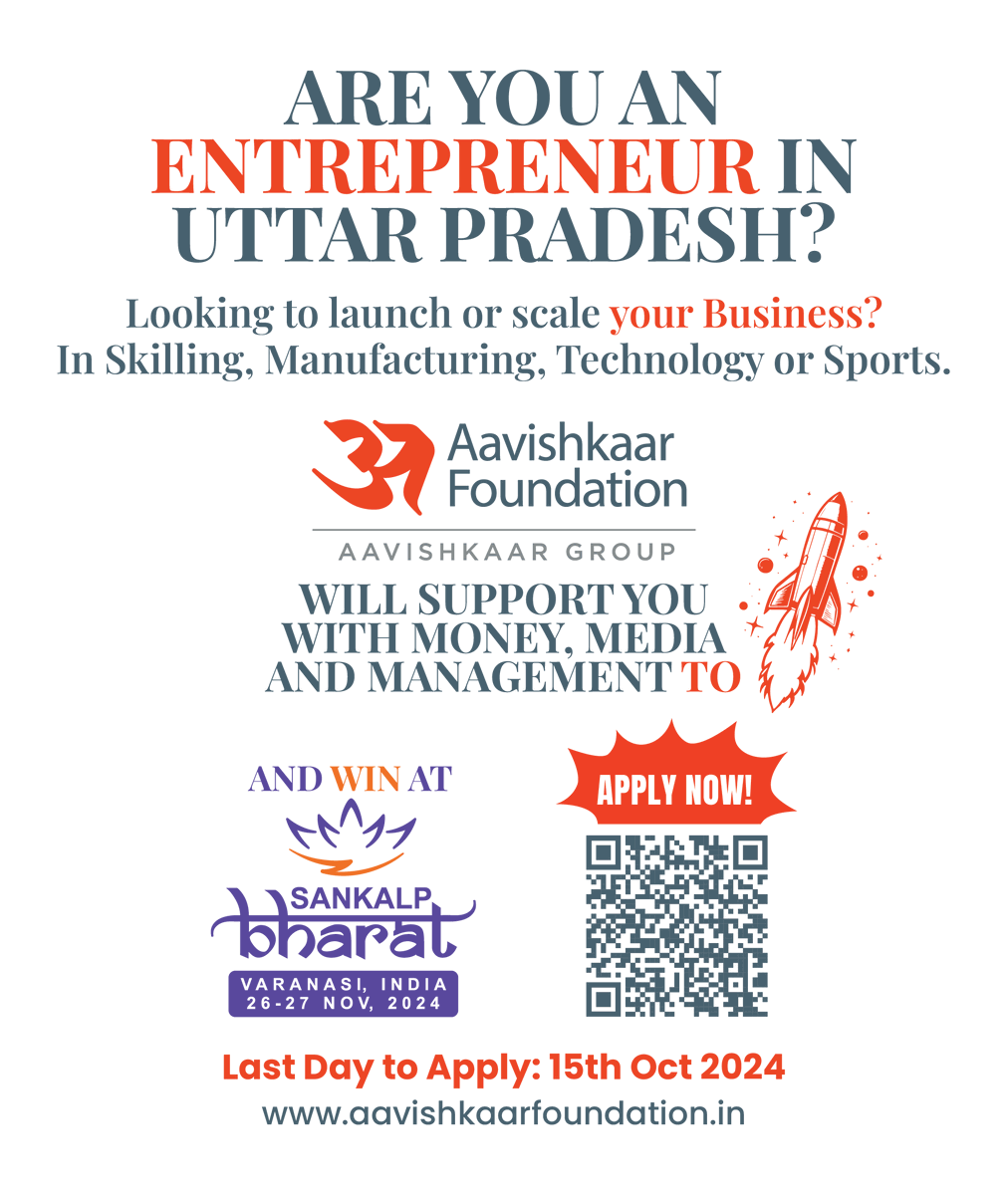 AavishkaarGrp's tweet photo. @AavishkaarF, part of @AavishkaarGrp is delighted  to announce the 'Entrepreneur-Investing Program' for Entrepreneurs in Uttar Pradesh. We will propel your ideas/innovations and to rocket them to greater heights.
Apply before 15th Oct: https://t.co/ujQDETEArG
#SankalpBharat2024 https://t.co/SyvpJ9J1QO