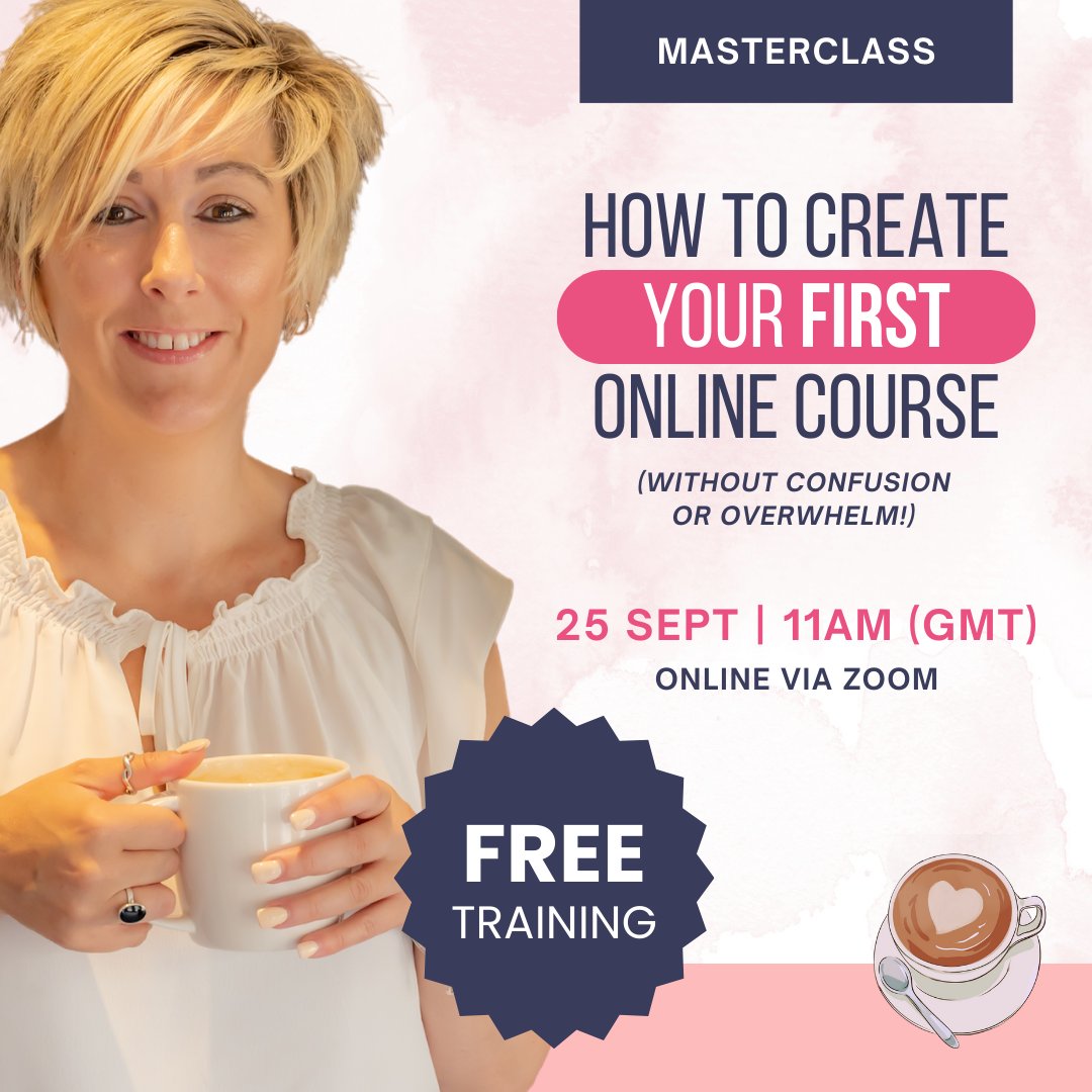Learn how to your first online course without stress or overwhelm!

Join my FREE 60-minute masterclass and learn how to turn your expertise into a profitable online course.

bit.ly/3Zdim5L

#OnlineCourses #FreeMasterclass #DigitalBusiness #EntrepreneurLife