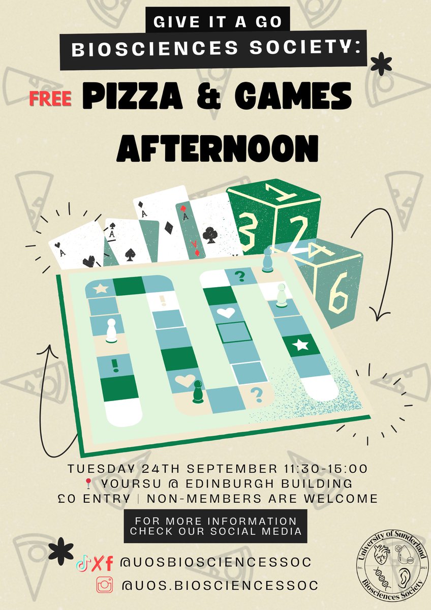 uosbiosoc's tweet photo. Give our society a go 🍕🎯

Join us for some FREE pizza and an afternoon of fun and games. Come to socialise and meet new people! Feel free to bring some of your own favourite games! :) 

https://t.co/Wl8DpsqnrG https://t.co/wTyTV1YKy5