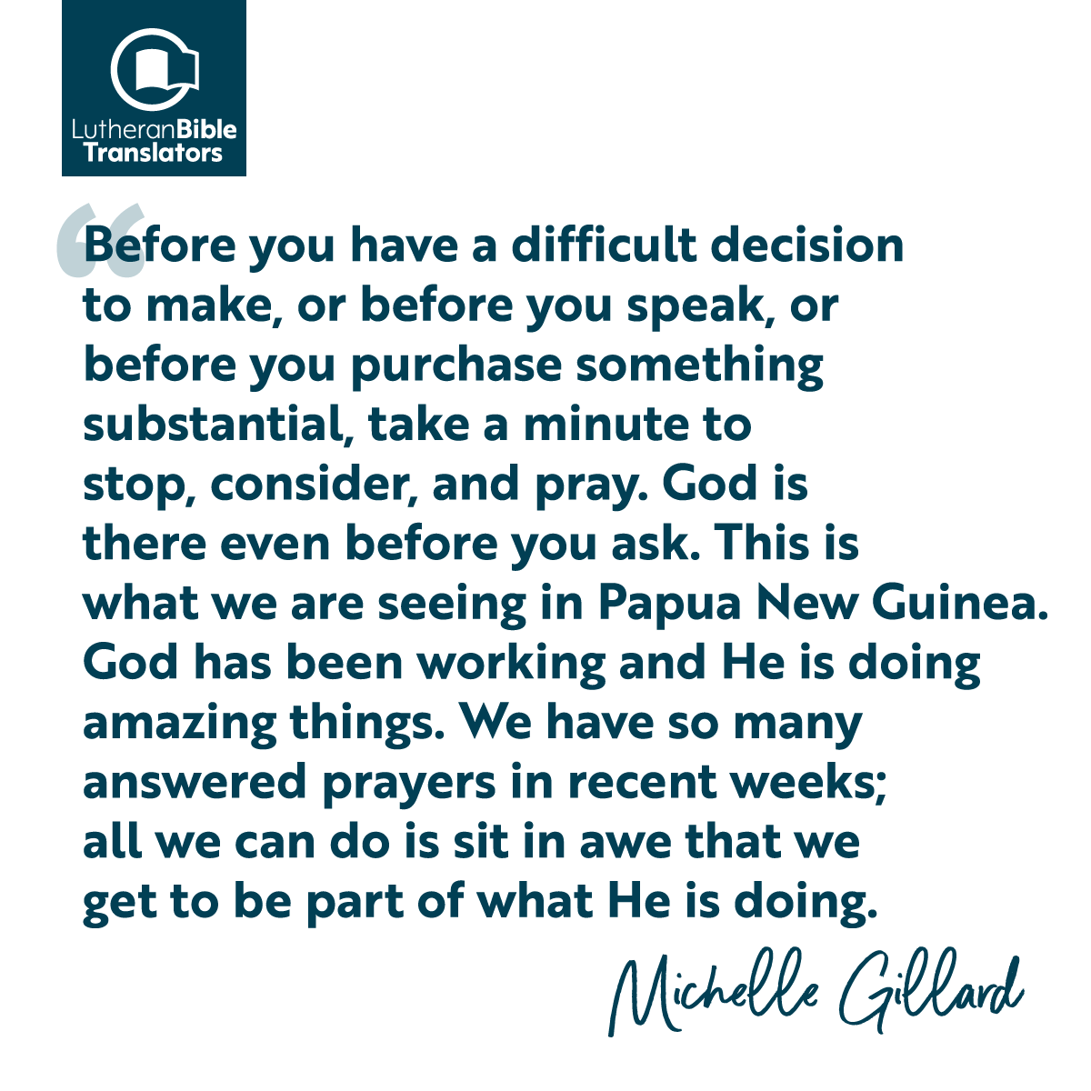 lbtorg's tweet photo. "Before they call I will answer, while they are yet speaking, I will hear." - Isaiah 54:24

Michelle Gillard, Program Assistant to Papua New Guinea, shared this wonderful testimony of God's faithfulness in her most recent prayer letter. 

Learn more: https://t.co/4oFCgIRqLA https://t.co/H5NDBBK3SX