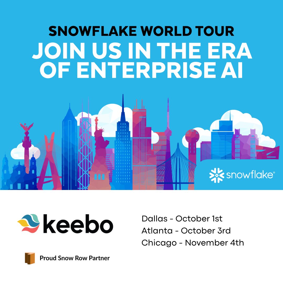 keeboinc's tweet image. 🚀 Exciting news! Keebo is proud to be sponsoring the Snowflake Data Cloud World Tour in Dallas, Atlanta, and Chicago! 🌟 We can't wait to see you there! #SnowflakeWorldTour #DataOptimization #Snowflake #Keebo #DataCloud #Dallas #Atlanta #Chicago