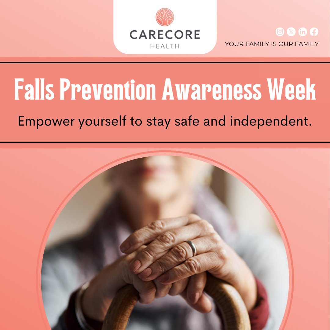 CarecoreH's tweet photo. Falls Prevention Awareness Week reminds us that small steps can make a big impact. Simple changes can help prevent falls—like securing rugs, using handrails, and keeping walkways clear. Let’s create safer spaces together! 🏠🔒 #FallsPrevention #SafetyFirst https://t.co/0HP97KPXu1