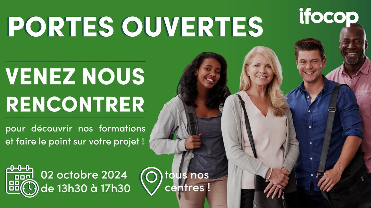 📅 Nos centres de formation vous ouvrent leurs portes mercredi 5 juin, de 13H30 à 17H30, à l'occasion de notre journée #portesouvertes nationale ! Venez découvrir nos #formations et rencontrer notre équipe !✒️ Intéressé(e) ? Inscrivez-vous dès maintenant : ifocop.fr/participer-a-u…