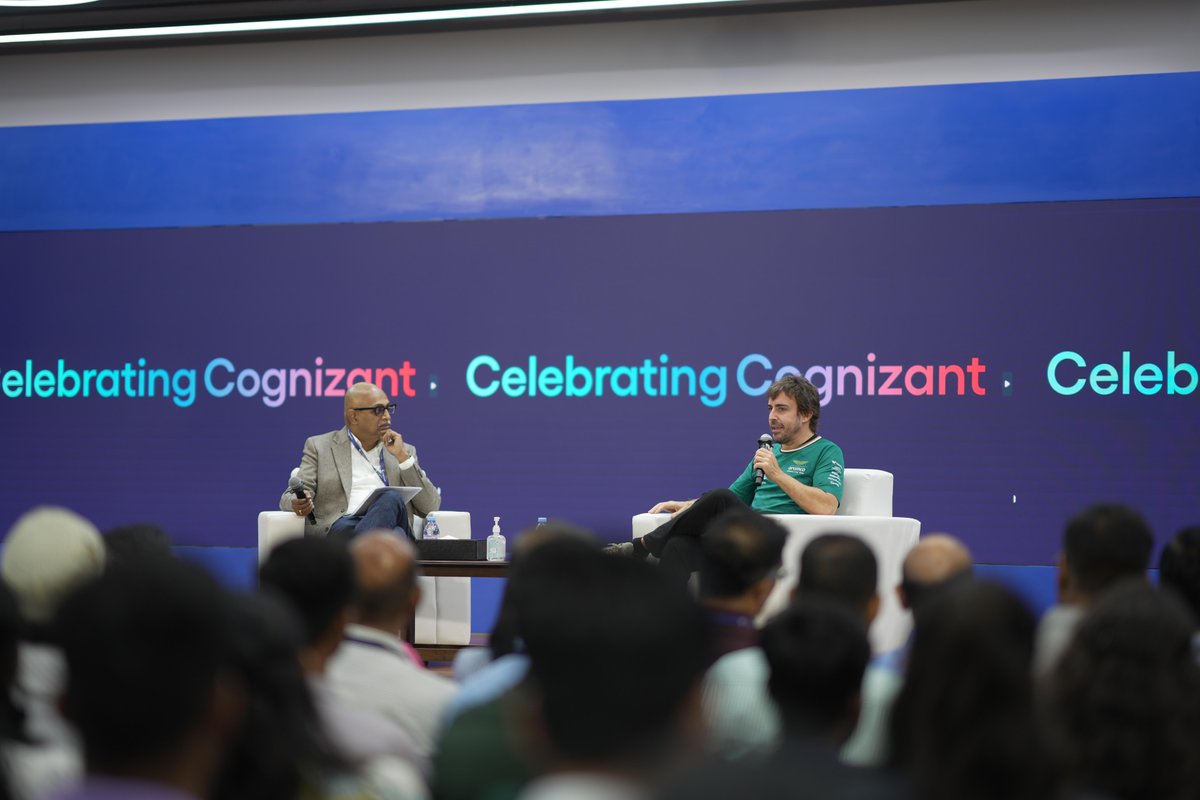 Cognizant's tweet image. Fernando Alonso joined a fireside chat—sharing insights and motivating the audience:
"Teamwork. Rely on the people next to you. In @AstonMartinF1, we have 1,000 people working for these two cars. Each one of these 1,000 people is a key part of our success" said Fernando.