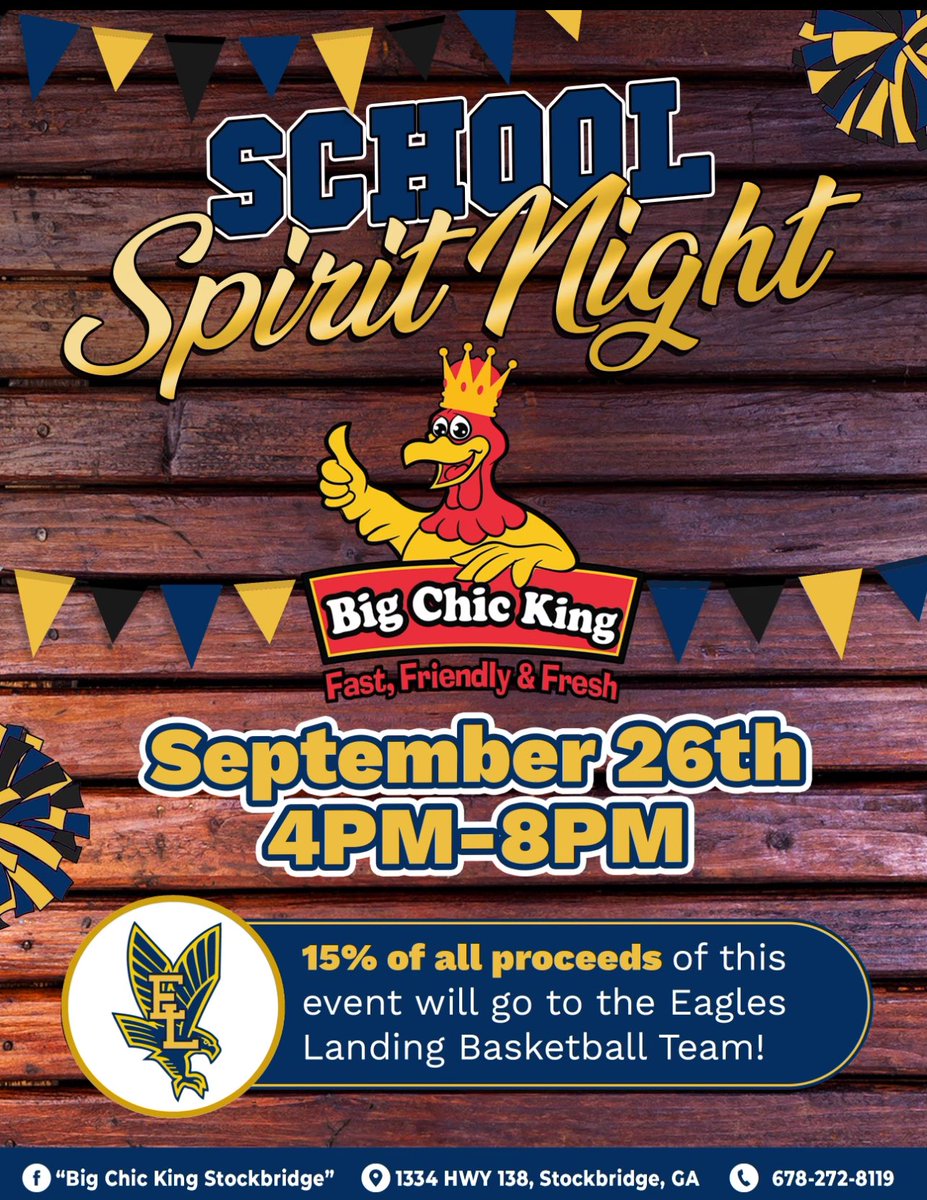 ELHSHoops's tweet image. Join us this Thursday at Big Chic King for Spirit Night. See ya there!