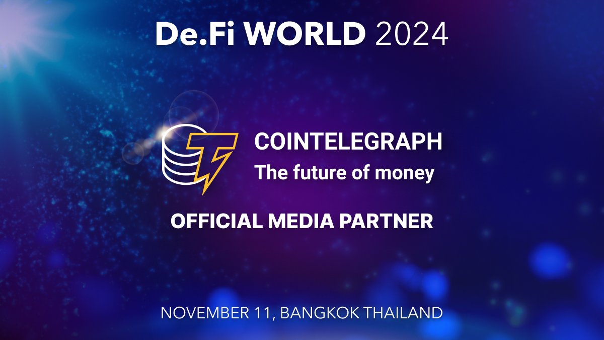 DeFi's tweet photo. Announcing @Cointelegraph, Official Media Partner for DeFi World 2024 🎉

Founded in 2013, it is the leading independent digital media resource covering Blockchain, crypto assets trends and more

Join us this Nov 11, 2024, Bangkok Thailand #DW2024!
👉https://t.co/Uii7ARdk9L https://t.co/A9bcXPSP33
