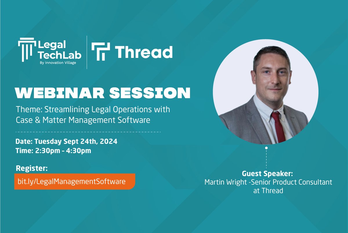 Join us tomorrow for an insightful webinar with Martin Wright, Senior Product Consultant at <a href="/threadlegal/">Thread Legal Software</a>, where we'll explore how to optimize legal operations using case and matter management software. 
📅 Date: 24th/09/2024
🔗 Register now: bit.ly/LegalManagemen…