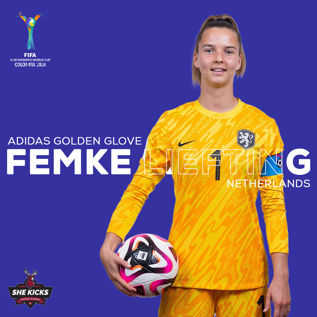 🧤 Femke Liefting wins the adidas Golden Glove at #U20WWC! Brilliant performances, including clutch saves in the shootout vs. Colombia. 🌟👏 #FIFA #WomensFootball #Netherlands