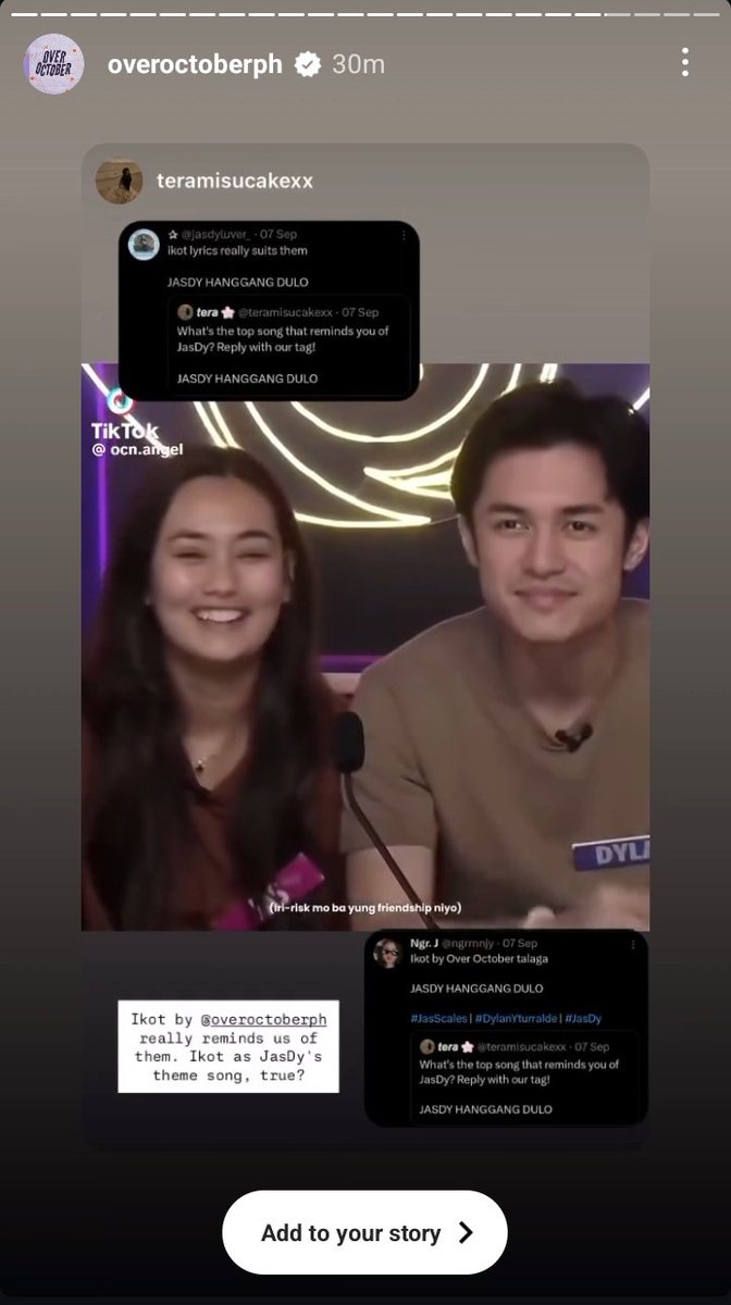 teramisucakexx's tweet photo. Huy ni-repost na pala ng @overoctoberph IG story ko abt JasDy x Ikot! What if talaga, continue making JasDy x Ikot contents y'all ~

@jasscalesofc @dylan_yturralde 

JASDY GETTING REAL https://t.co/DENEgd1QCg