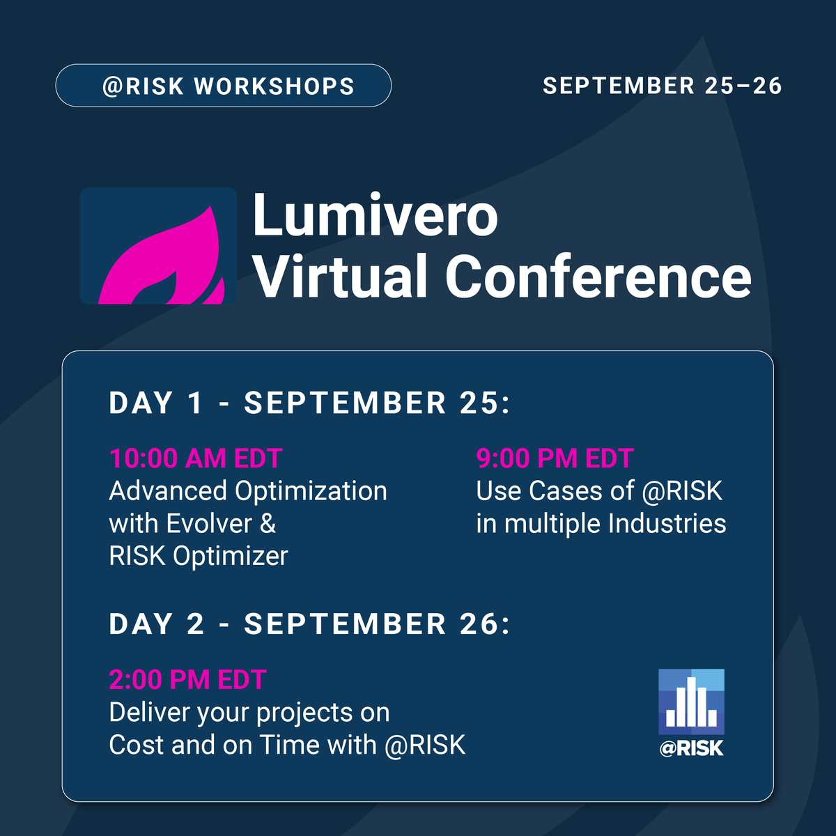 Join us at the Lumivero Virtual Conference! These sessions are perfect for professionals across industries who want to improve project outcomes and make better decisions using powerful tools.

Register today! lumivero.com/lumivero-virtu…

#RiskManagement #RiskAnalysis #DataAnalysis