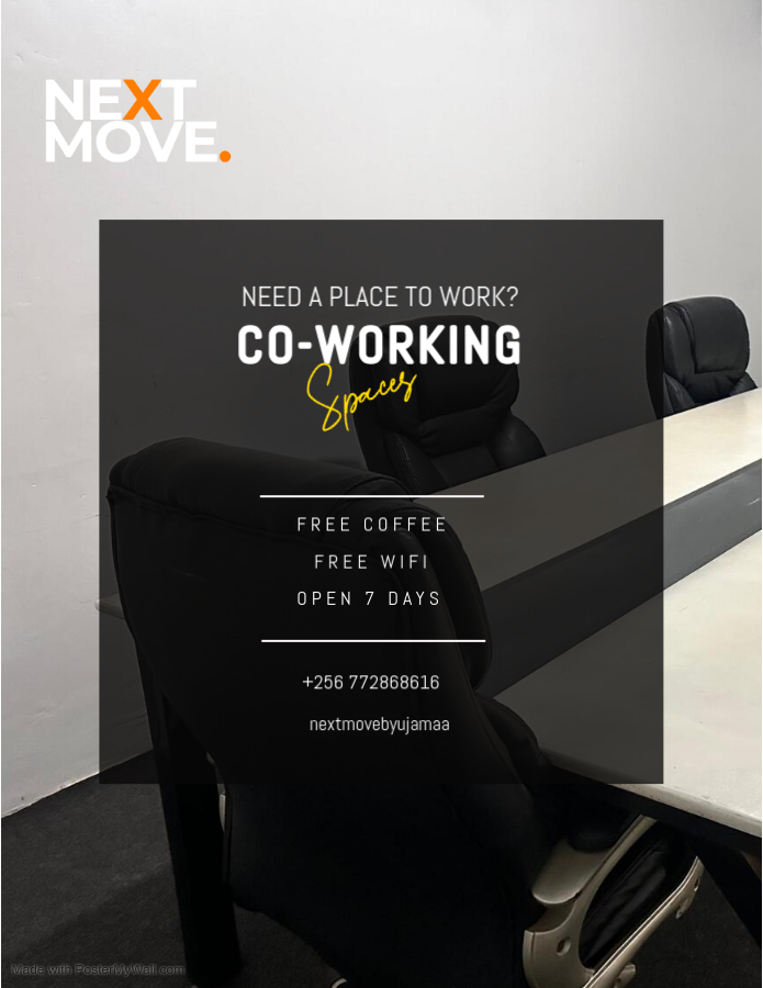 Looking for a productive space to work? Next Move Co-Working Spaces offers you the perfect blend of comfort and convenience with Free Coffee, Free WiFi, and access 7 days a week. ☕💼

Contact us today 
+256 772868616 to book your spot!
#NextMoveCoWorking
#WorkSmart
#coworking