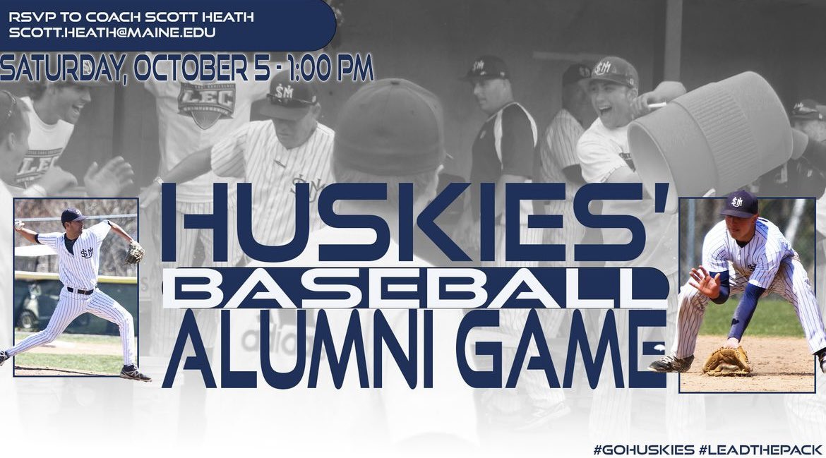 USM Baseball (@southernmebsb) on Twitter photo Attention USM Baseball alumni. Alumni game Saturday, October 5th. Coach Flaherty and Al Bean retirement celebration is that night at the Italian Heritage Center at 6pm. Will be a great day of baseball!
RSVP to Scott.heath@maine.edu Attention USM Baseball alumni. Alumni game Saturday, October 5th. Coach Flaherty and Al Bean retirement celebration is that night at the Italian Heritage Center at 6pm. Will be a great day of baseball!
RSVP to Scott.heath@maine.edu