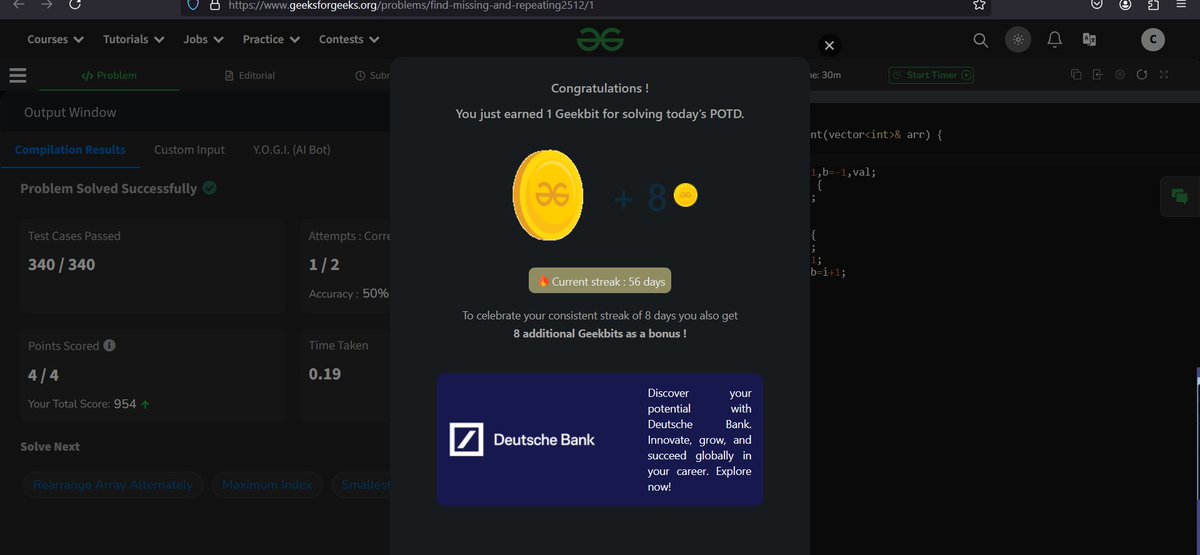 codewithme208's tweet image. Day 13 of our challenge! Embrace the grind and let your passion for coding shine! 🌟 #21DaysOfStreak #CodingLife @geeksforgeeks @DeutscheBank