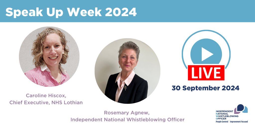 Scottish Public Services Ombudsman (@spso_ombudsman) on Twitter photo Exactly this time next week we will be kicking off our live free webinar with Rosemary Agnew, INWO and Caroline Hiscox, Chief Executive of <a href="/NHS_Lothian/">NHS Lothian</a> where they will discuss leadership and speak up culture.
Will you be joining? Sign up : tinyurl.com/3n6jewej
#SpeakUpWeek Exactly this time next week we will be kicking off our live free webinar with Rosemary Agnew, INWO and Caroline Hiscox, Chief Executive of <a href="/NHS_Lothian/">NHS Lothian</a> where they will discuss leadership and speak up culture.
Will you be joining? Sign up : tinyurl.com/3n6jewej
#SpeakUpWeek