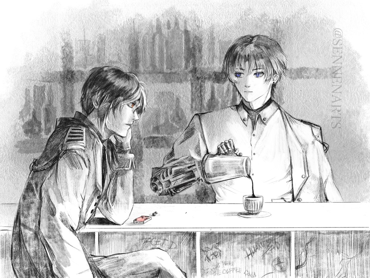 [coffee  break?]

state alchemist Mortefi &amp; retired researcher Xiangli Yao 

  #WuWaFanart #WutheringWaves #XiangliYao #Mortefi #Yaotefi #鸣潮 #莫特斐 #相里要