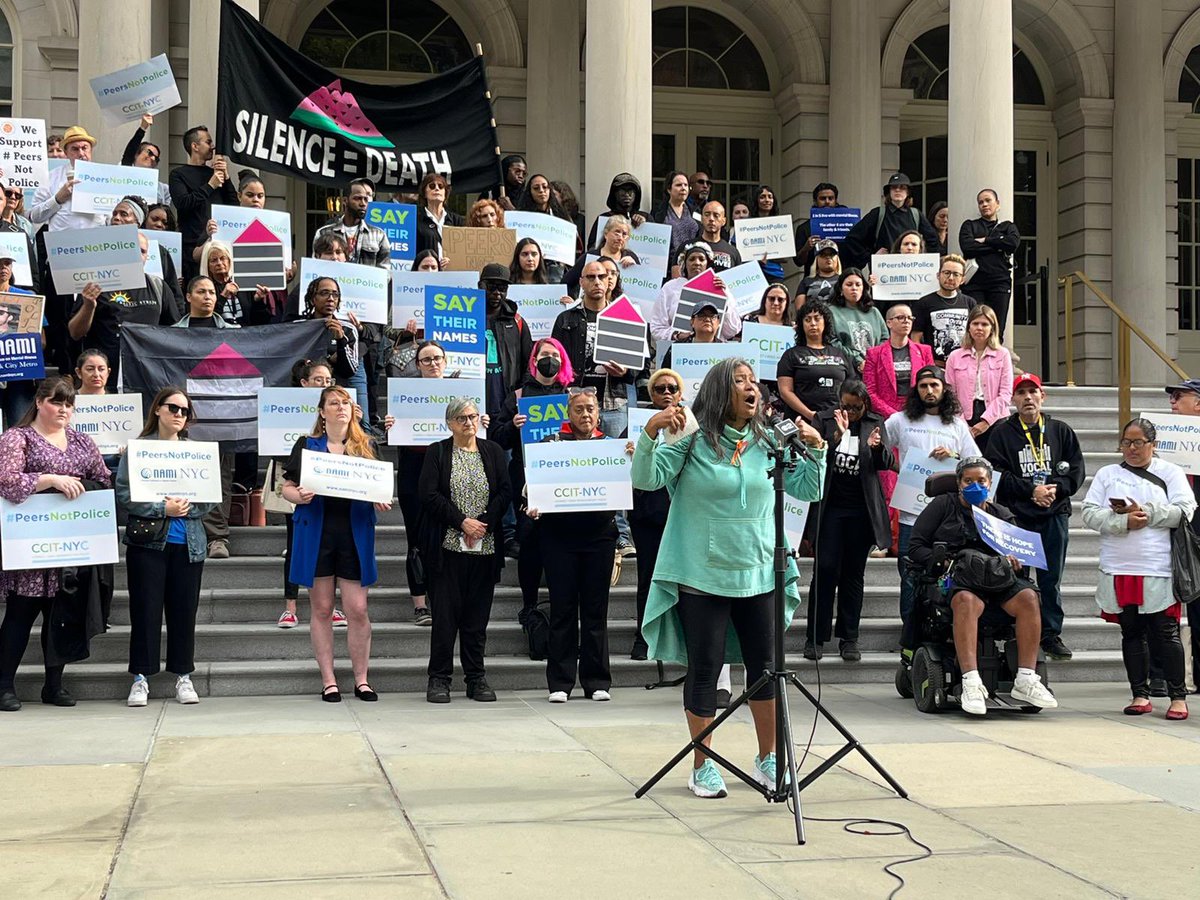 This morning, we joined <a href="/ccitnyc/">CCITNYC</a> for a #PeersNotPolice rally on the steps of City Hall! 

Today’s rally called for a community-based crisis response system led by peers not police.