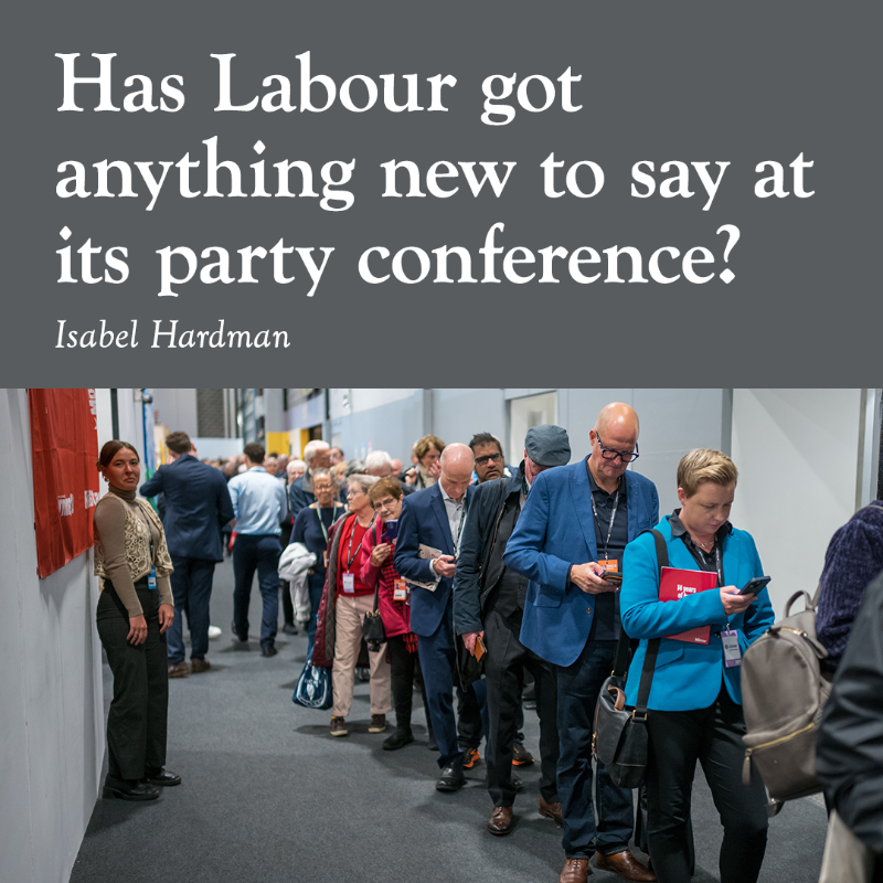 spectator's tweet photo. 'The problem with not announcing anything new is that there is no new focal point for the conference.'

✍️ Isabel Hardman