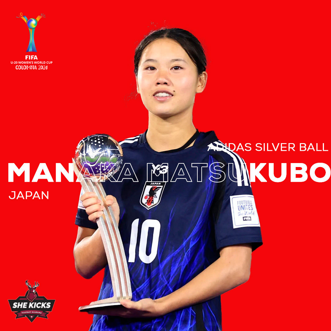🥈 Manaka Matsukubo wins the adidas Silver Ball at #U20WWC! A key player for Japan with 3 goals, including 2 in the semi-final win over the Netherlands. ⚽👏 #FIFA #WomensFootball #Colombia2024