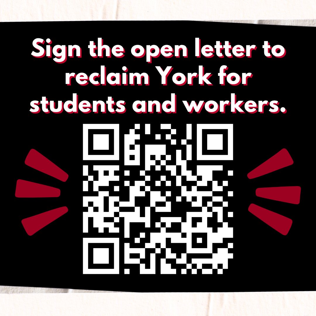 Concerned about admin-led restructuring at York? Sign this open letter and attend the Reclaiming York for Students and Workers rally on Sep. 25th!

We call on the administration of York University to prioritize students and workers over capital gains. 🔗 forms.gle/fvtbSC4fxhheBG…
