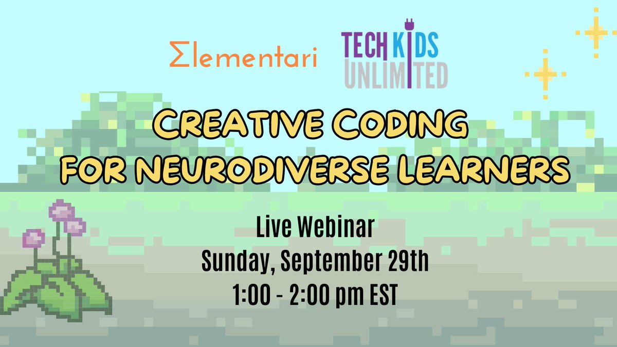 Elementari - code interactive stories & games (@elementari) on Twitter photo π’ FREE webinar! Learn how creative coding empowers neurodiverse learners to express & develop key skills. Perfect for K-12 educators looking to build inclusive classrooms! π with <a href="/TechKidsU/">Tech Kids Unlimited</a>
π BONUS: Free 1-year Educator License.
Register now: bit.ly/ElementariTKUWβ¦ π’ FREE webinar! Learn how creative coding empowers neurodiverse learners to express & develop key skills. Perfect for K-12 educators looking to build inclusive classrooms! π with <a href="/TechKidsU/">Tech Kids Unlimited</a>
π BONUS: Free 1-year Educator License.
Register now: bit.ly/ElementariTKUWβ¦