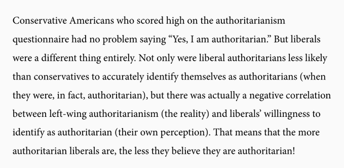 jeremykauffman's tweet image. left-wing authoritarians cannot self-perceive their own authoritarianism

once you understand this phenomenon, you will see it everywhere
