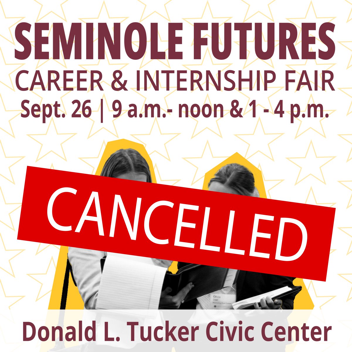 The safety and well-being of our students, employer partners, and staff is of the utmost importance, therefore we have made the very difficult decision to cancel Seminole Futures on Thursday, September 26. Visit alerts.fsu.edu often for more information.