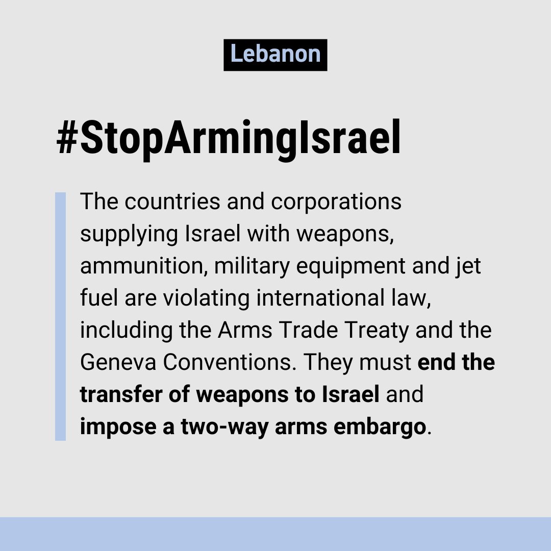 WILPF's tweet photo. @WilpfL 3/ 🚫 The continued transfer of weapons, ammunition, military equipment, and jet fuel to Israel makes states and corporations complicit in #genocide and terrorism. This complicity must be condemned and stopped. 🛑 #StopArmingIsrael #StopSendingWeapons https://t.co/04ELVBUhkL