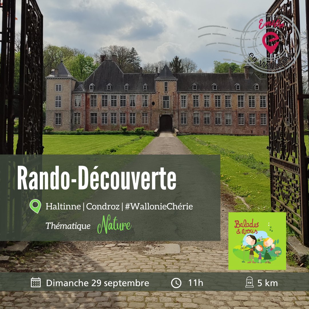 A l’occasion du festival « Balades et vous », je vous propose une balade en pleine nature de 5 km au départ du Château de Haltinne, ce dimanche 29 septembre à 11h 💚
➡️Pour en profiter, il suffit de s’inscrire ici : miniurl.be/r-5p21
#visitwallonia #walloniecherie