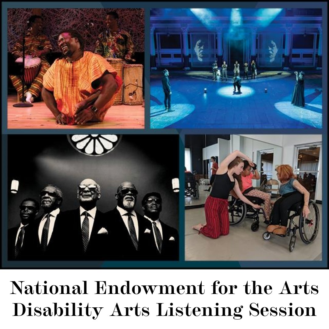 Please join <a href="/NEAarts/">Nat'l Endow f/t Arts</a> on Monday, September 30 from 3:30-5:00 pm ET to share your thoughts &amp; ideas on the barriers, best practices &amp; ideal working environments for artists/cultural workers with disabilities to do their best work.  

Learn more/register at arts.gov/events.