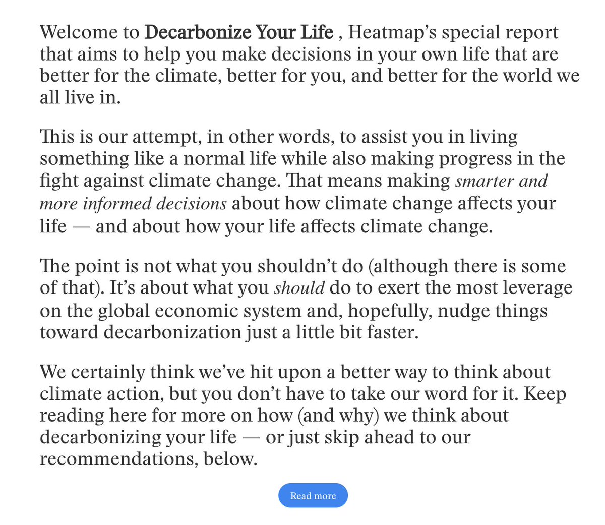 Very excited to unveil DECARBONIZE YOUR LIFE.

It’s Heatmap’s guide for how to fight climate change — by changing how you interact with the energy system.

This is our attempt to sort through lots of decarbonizing tech — EVs, solar &amp; more — and make sense of them.