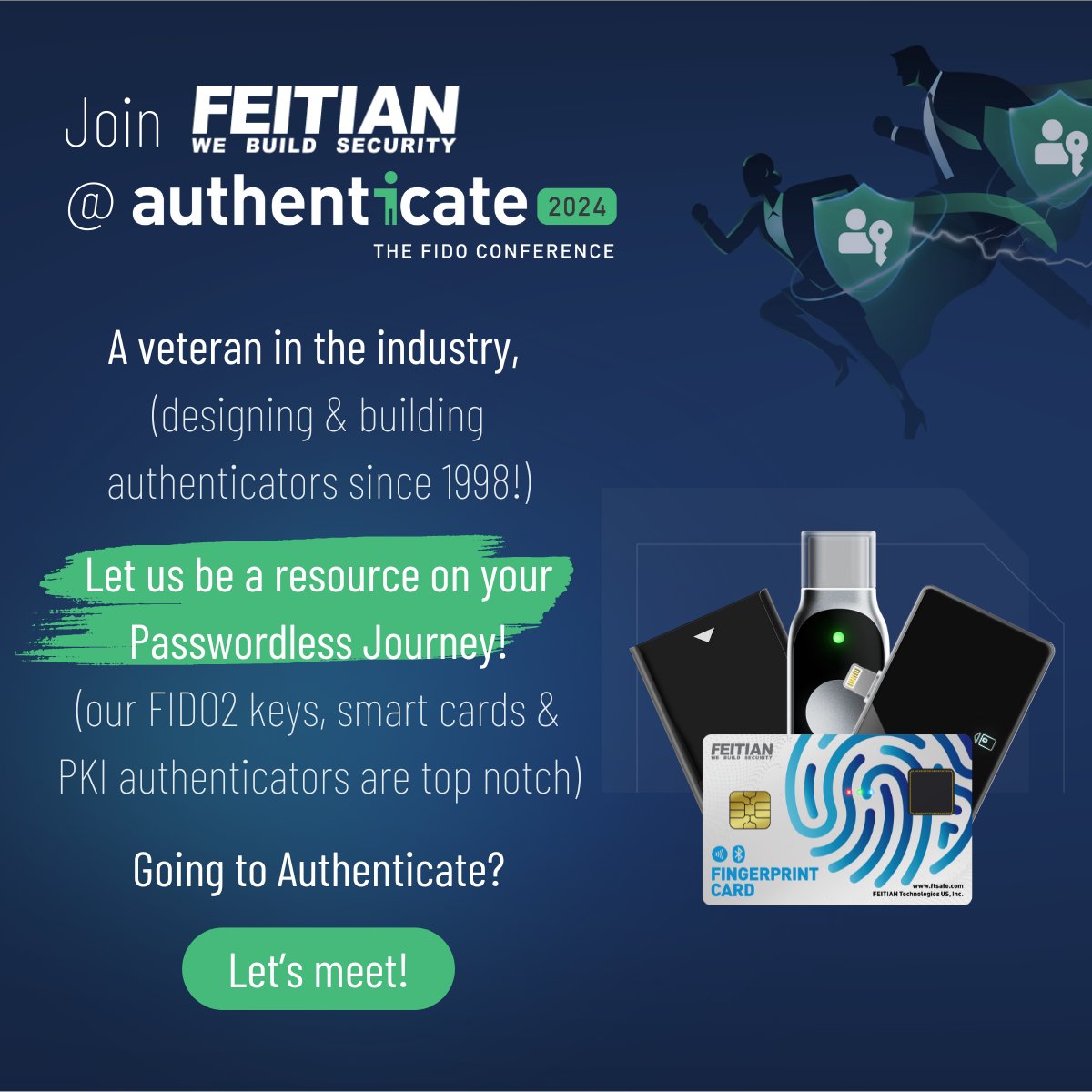 FEITIAN_US's tweet photo. FEITIAN Technologies is heading to Authenticate 2024! We'll be showcasing our FIDO2 keys, smartcards and PKI authenticators. Come meet our team, see live demos, and discover how we’re shaping the future of secure authentication. https://t.co/YzeDf98Jo7