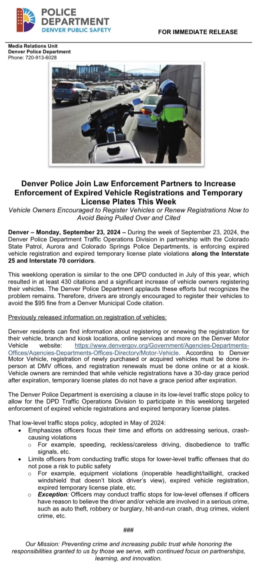 Denver Police Dept. on X: &ldquo;RELEASE: #Denver Police Join Law 
