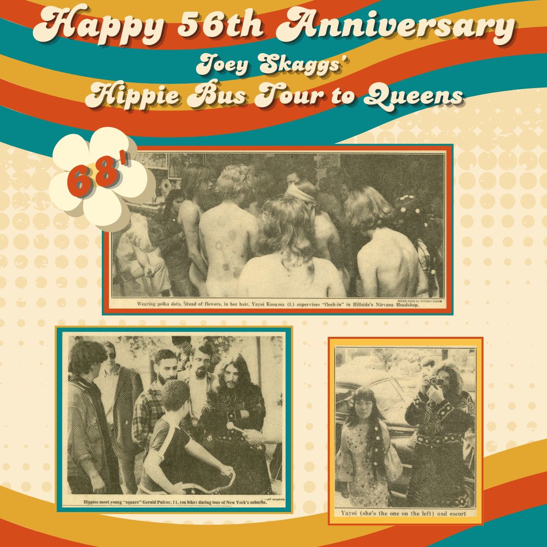 artoftheprank's tweet photo. Exclusive from the Joey Skaggs Vault!

Sept 22, 1968, Joey Skaggs took 60 bearded, beaded, long haired camera toting hippies sight-seeing  to suburban Queens, giving the "squares" a taste of their own medicine. Skaggs called it his cultural exchange tour. https://t.co/PFQpQPDeiu https://t.co/aMKAIMumyf