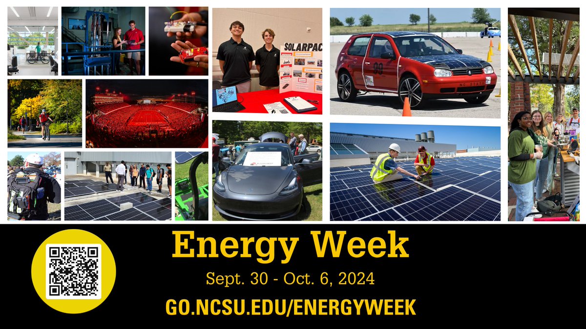 NC State Energy Week starts in 1 week! All events are free and open to the public, but be sure to explore the full calendar of events as many require prior registration. Learn more at go.ncsu.edu/EnergyWeek
