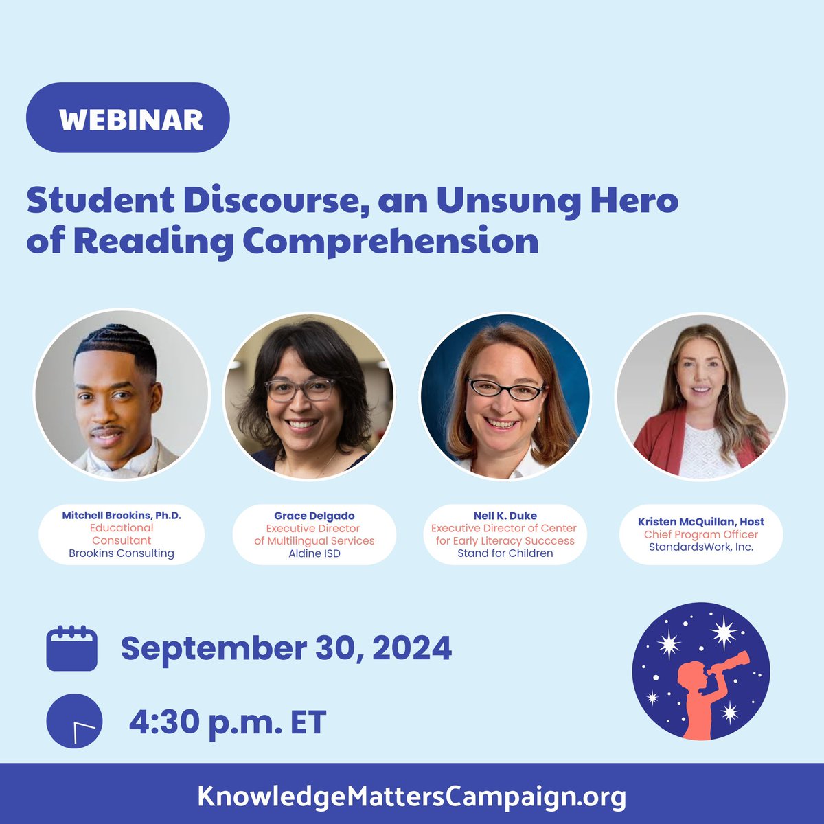 We are one week away from our upcoming webinar, "Unsung Heroes of Reading Comprehension: Student Discourse!”

We’ll cover the cognitive research and concrete strategies that make discourse a power player in literacy development.

Register now: bit.ly/3MSgVCD