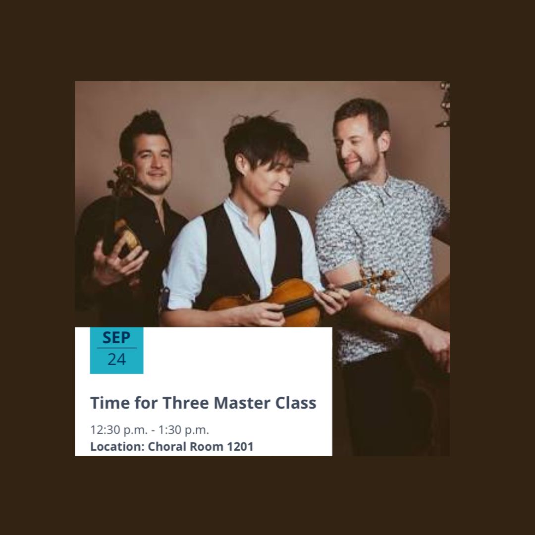 ODU_Music's tweet image. Join us tomorrow from 12:30-1:20 in the Choir room (1201) for a masterclass with the Grammy Award-winning ensemble Time for Three! The masterclass will focus on improv and spontaneity, and is open to all instrumentalists and vocalists! 

RAC✅

 #TimeForThree #ImprovClass #ODU