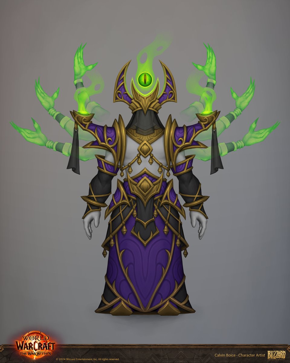 This is the concept art that I made for the Rites of the Hexflame Coven armor set!

I've made a lot of warlock sets for WoW and for this one I wanted to  try something a little different and design a shivarra-themed armor  set.

Breakout drawings will be in the comments again 👇
